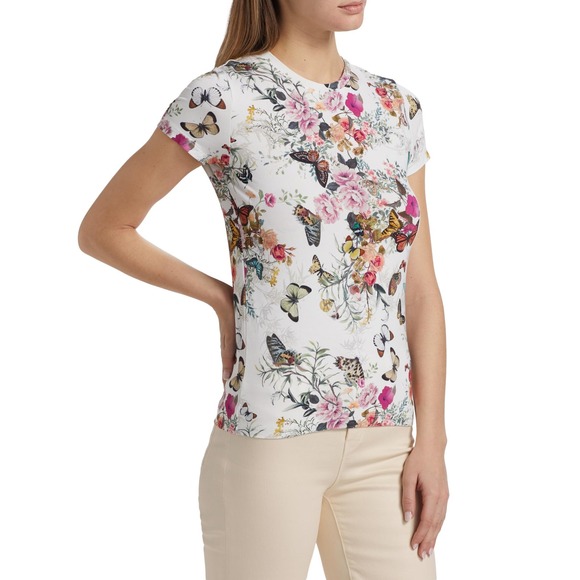 L'AGENCE Ressi Floral Butterfly Crewneck Fitted Tee Women XXS White Multi NEW - Picture 5 of 13